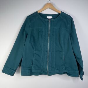 Coldwater Creek Knit Teal Green Denim Zip Up Jacket Plus 3X Pockets